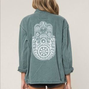 Spiritual Gangster Henna Hamsa - Green/Grey Utility Oversized Jacket - Small